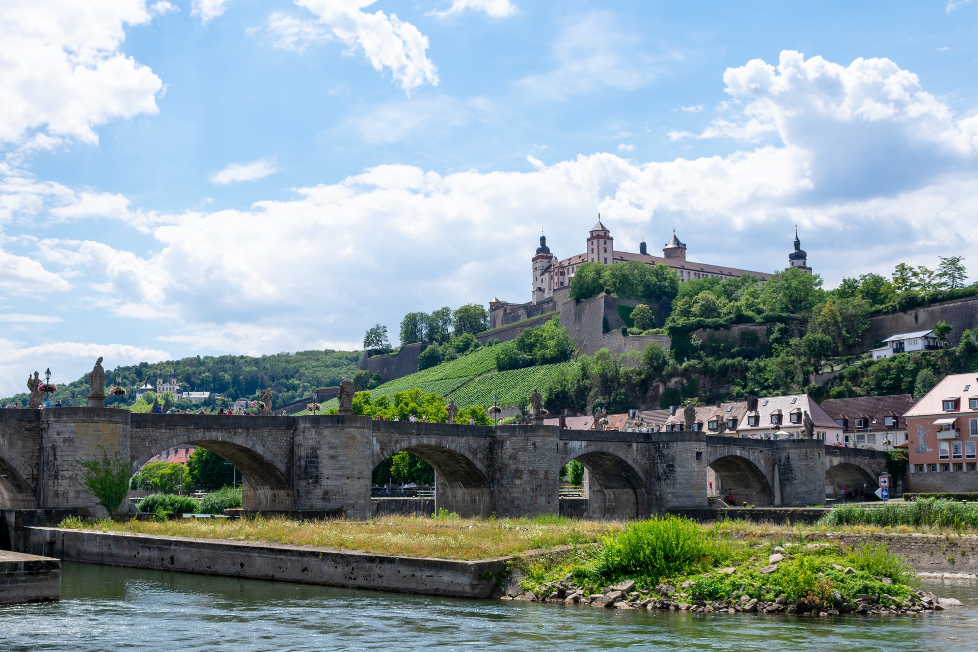 Fortress on a hill at a river.